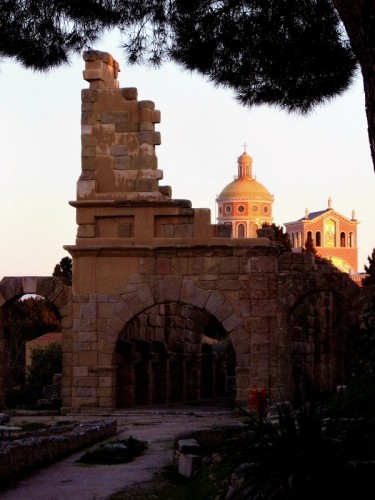 Patti - Tindari, il Santuario della Madonna Nera visto dall'area  Archeologica