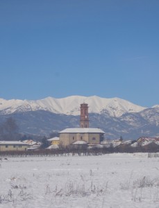 Panorama d’inverno nella pianura Pinerolese: Osasco