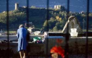 Dalla finestra donna alla fontana-lavatoio