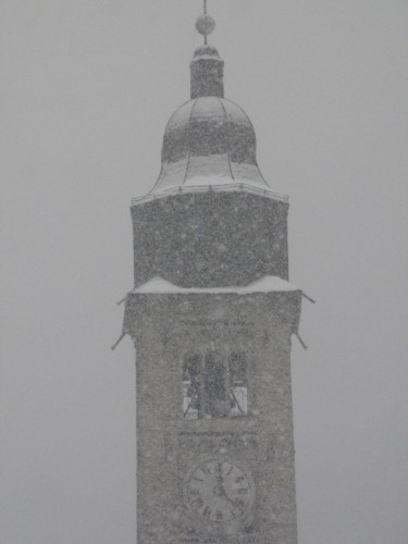 Morgex - campanile sotto la neve