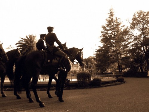Linguaglossa - Fontana dei Mori Villa Milana con polizia a cavallo(San Rocco)