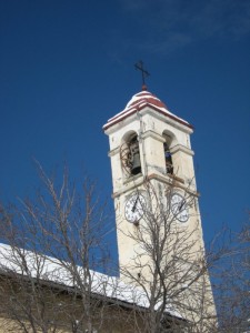 Pragelato. borgata Traverses, campanile della chiesa di San Lorenzo