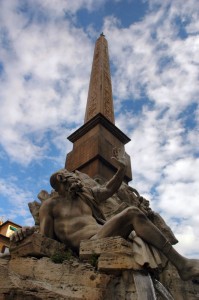 Veduta parziale della Fontana dei Fiumi a Piazza Navona