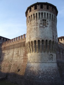 Castello di Soncino, dettaglio del torrione rotondo, Cremona, Lombardia