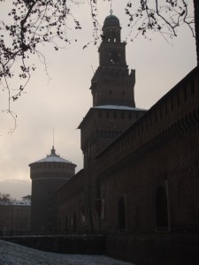 Il Castello Sforzesco con la neve