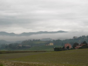 La casina rosa nella nebbia
