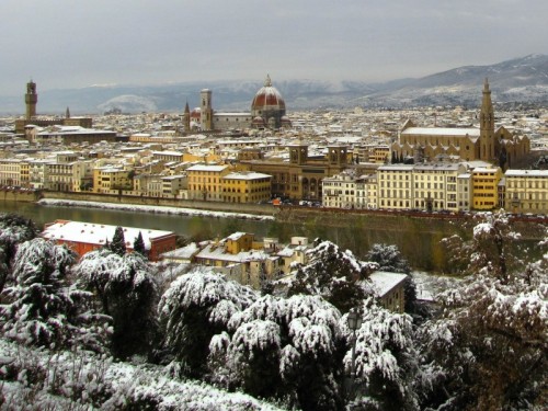 Firenze - Sotto la neve S.Croce, Duomo e Palazzo vecchio