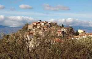 Magli: veduta del borgo attraverso gli ulivi