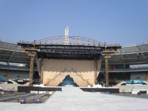 Torino, stadio olimpico, palco per la cerimonia di inizio dei giochi paralimpici