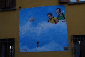 Murales dedicato a Luciano Pezzi citadino di Dozza e all’amico Fausto Coppi