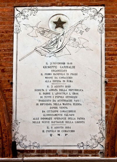 Comacchio - Giuseppe Garibaldi - Si trova sulla Loggia dei Mercanti del Grano in piazza Ugo Bassi.jpg