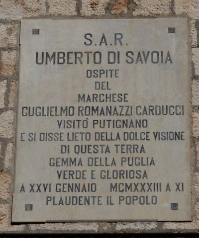 Putignano - Lapide a Umberto di Savoia - Palazzo Romanazzi-Carducci.jpg