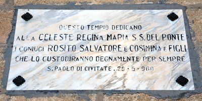 San Paolo di Civitate - Lapide della nuova Cappella della Madonna del Ponte.jpg