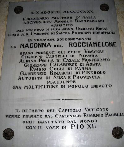 Susa - Lapide Incoronazione statua Madonna del Rocciamelone.jpg