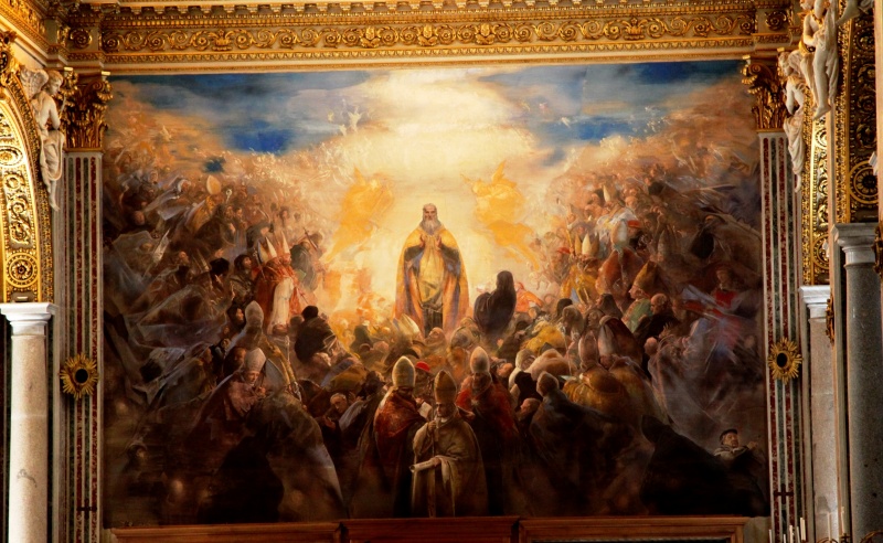 File:Cassino - Basilica Abbazia di Montecassino - affresco 50 mq di P.Annigoni La gloria di S.Benedetto.jpg