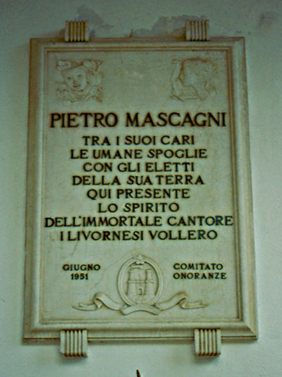 Livorno - Pietro Mascagni - Lapide Cappella Spoglie di Mascagni Santuario Montenero.jpg