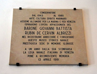 Venezia - Lapide a Barone Giovanni Battisti,Rubin de Cervin Albrizzi - Museo storico navale.jpg